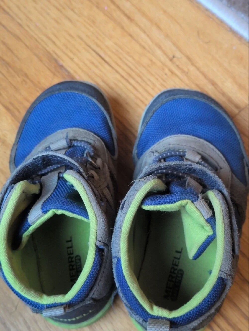 Merrell Kids Blue and Gray Hiking Boots with Lime Accent